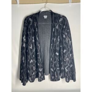 Chico's Gray Black Sequin Animal Print Open Front Cardigan Size 3 US XL